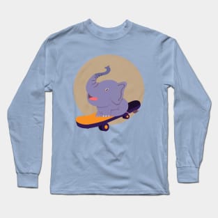 Blue baby elephant skateboarding Long Sleeve T-Shirt